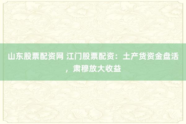 山东股票配资网 江门股票配资：土产货资金盘活，肃穆放大收益